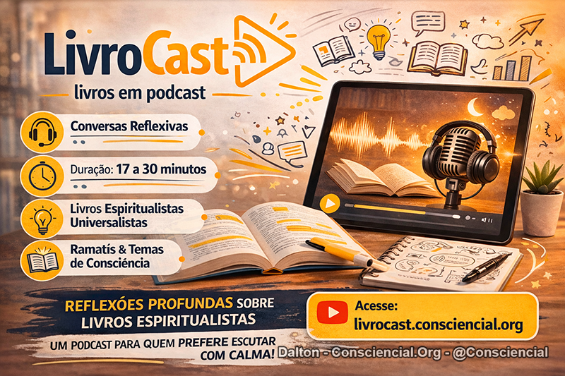 LivroCast – livros em podcast esquemático de livros espiritualistas universalistas, inclusive de Ramatís. Conversas reflexivas sobre cada livro, em formato de podcast, com duração média entre 17 e 30 minutos. Indicado para quem prefere escutar, refletir com mais calma ou revisitar os temas em outro ritmo.