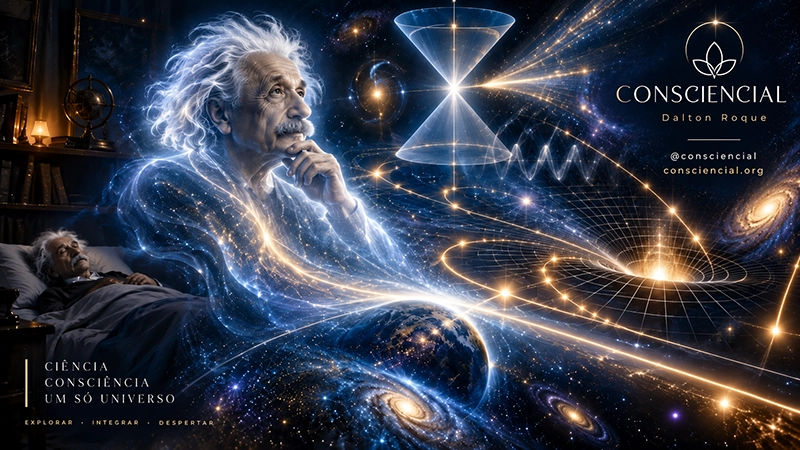 Einstein, projetado em corpo mental, perseguiu e observou um raio de luz